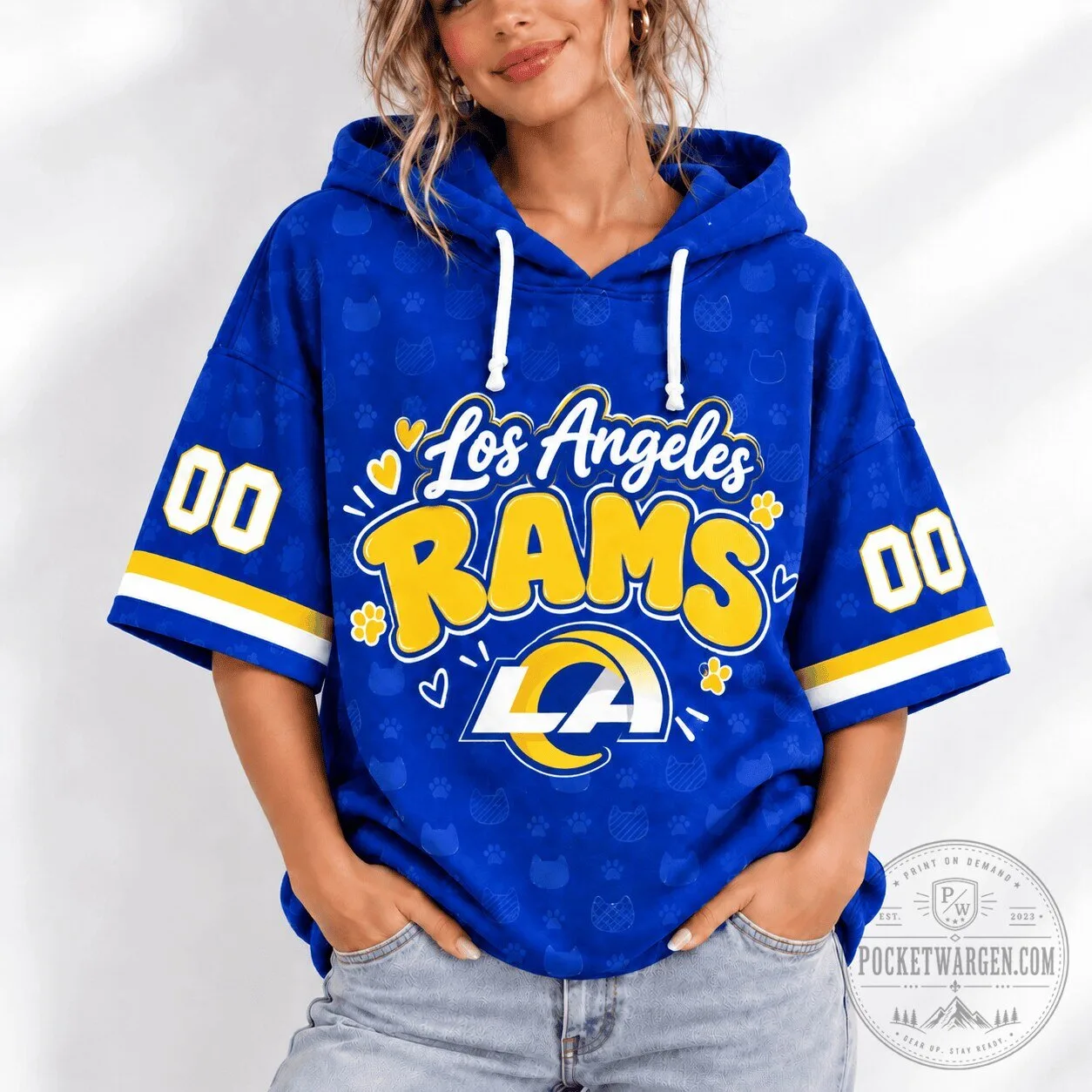 Los Angeles Rams Football Team Short Sleeve Hoodie for Women