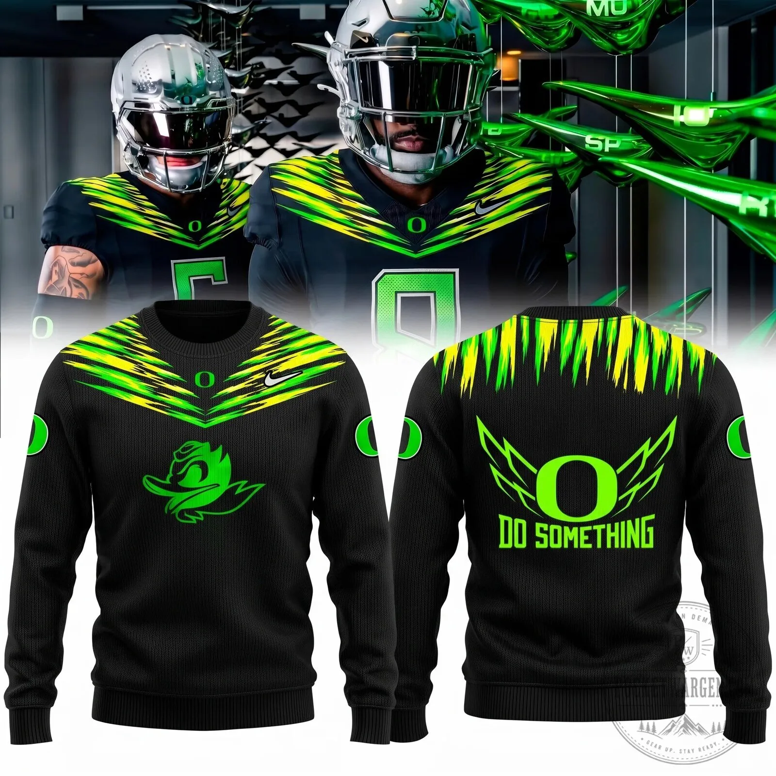 Oregon Ducks Football Team Black and Green Fan Crewneck Sweatshirt 1 Oregon Ducks Football Team Black and Green Fan Crewneck Sweatshirt