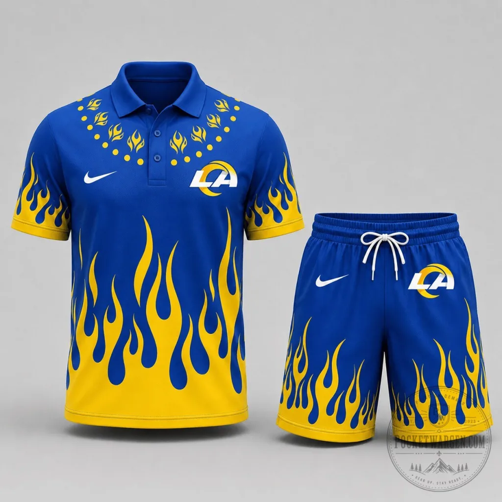 Los Angeles Rams Flame Performance Polo Shirt and Shorts Set Los Angeles Rams Flame Performance Polo Shirt and Shorts Set