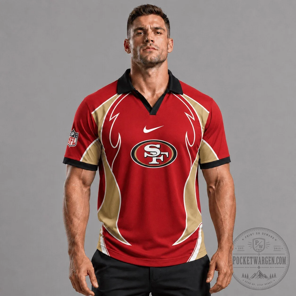 San Francisco 49ers Football Team Red and Gold Custom Polo Shirt for Men