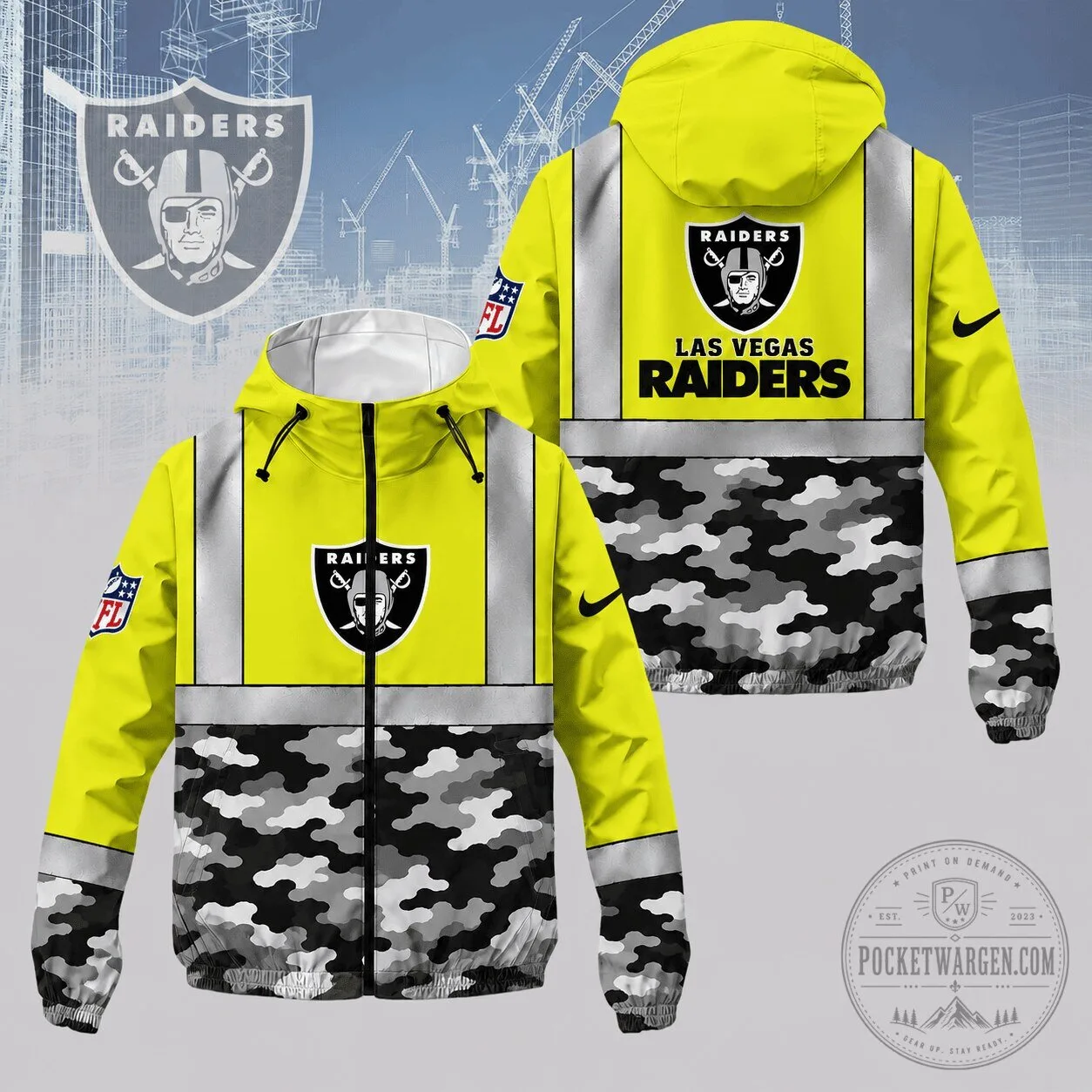 Las Vegas Raiders NFL High-Visibility Reflective Camouflage Windbreaker Jacket 2 Las Vegas Raiders NFL High-Visibility Reflective Camouflage Windbreaker Jacket