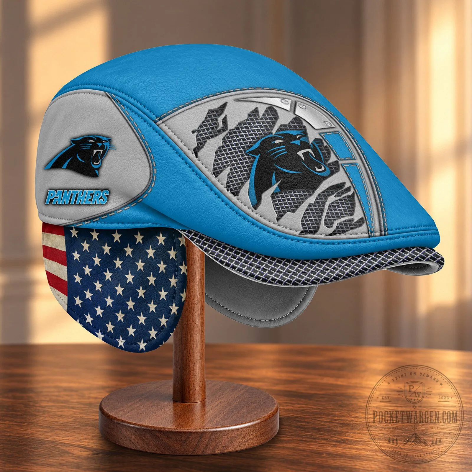 Carolina Panthers National Football League Flat Cap with Foldable Ear Flaps 10 Carolina Panthers National Football League Flat Cap with Foldable Ear Flaps