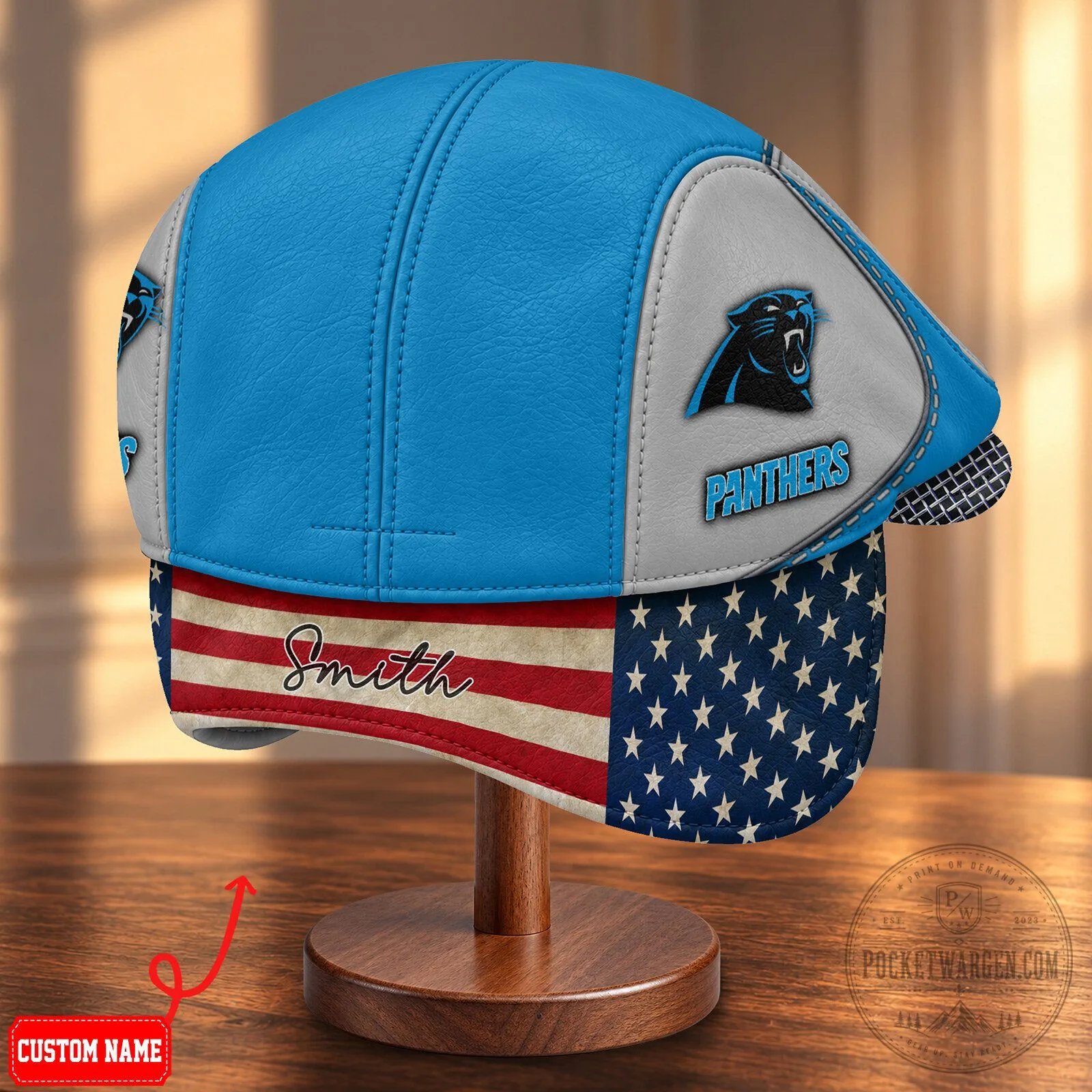 Carolina Panthers National Football League Flat Cap with Foldable Ear Flaps 12 Carolina Panthers National Football League Flat Cap with Foldable Ear Flaps