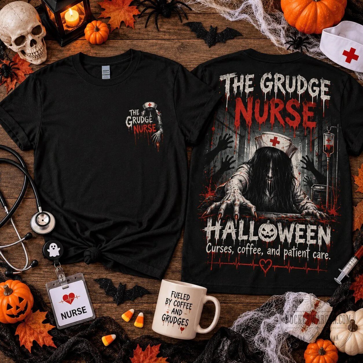 The Grudge Nurse Halloween Horror Spooky Night Shifts Black T-Shirt