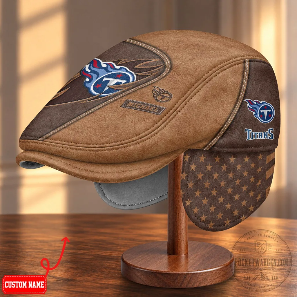 Tennessee Titans NFL Football Team Logo Flat Cap with Foldable Ear Flaps Tennessee Titans NFL Football Team Logo Flat Cap with Foldable Ear Flaps