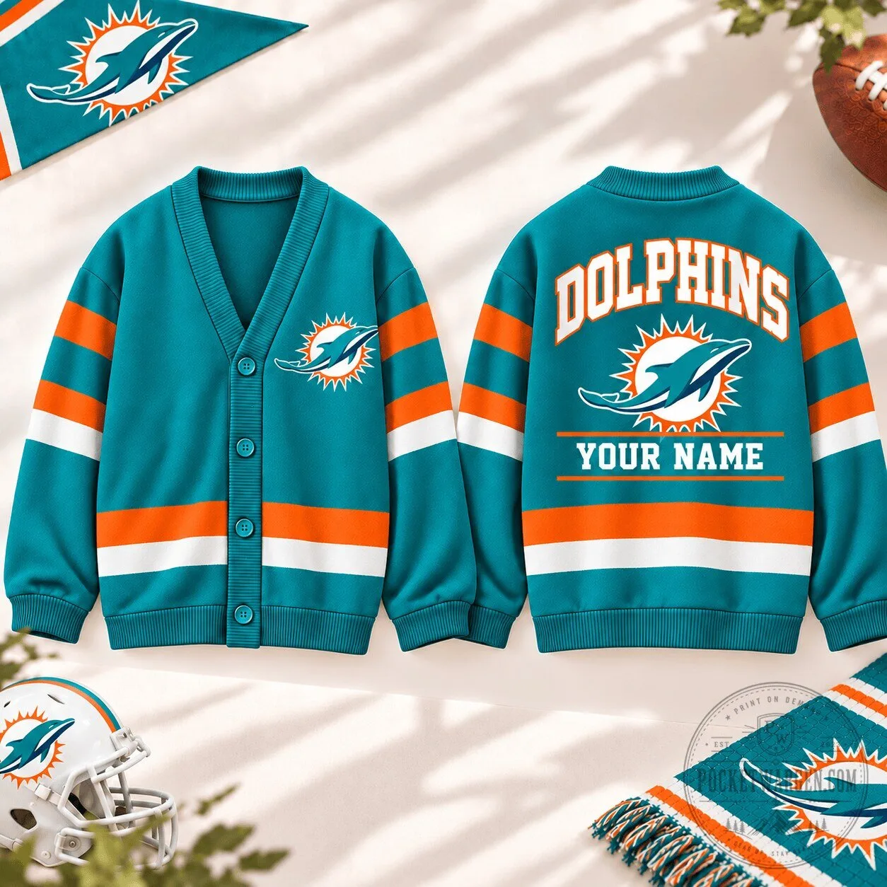 Miami Dolphins Personalized V-Neck Knitted Cardigan Sweater 2 Miami Dolphins Personalized V-Neck Knitted Cardigan Sweater
