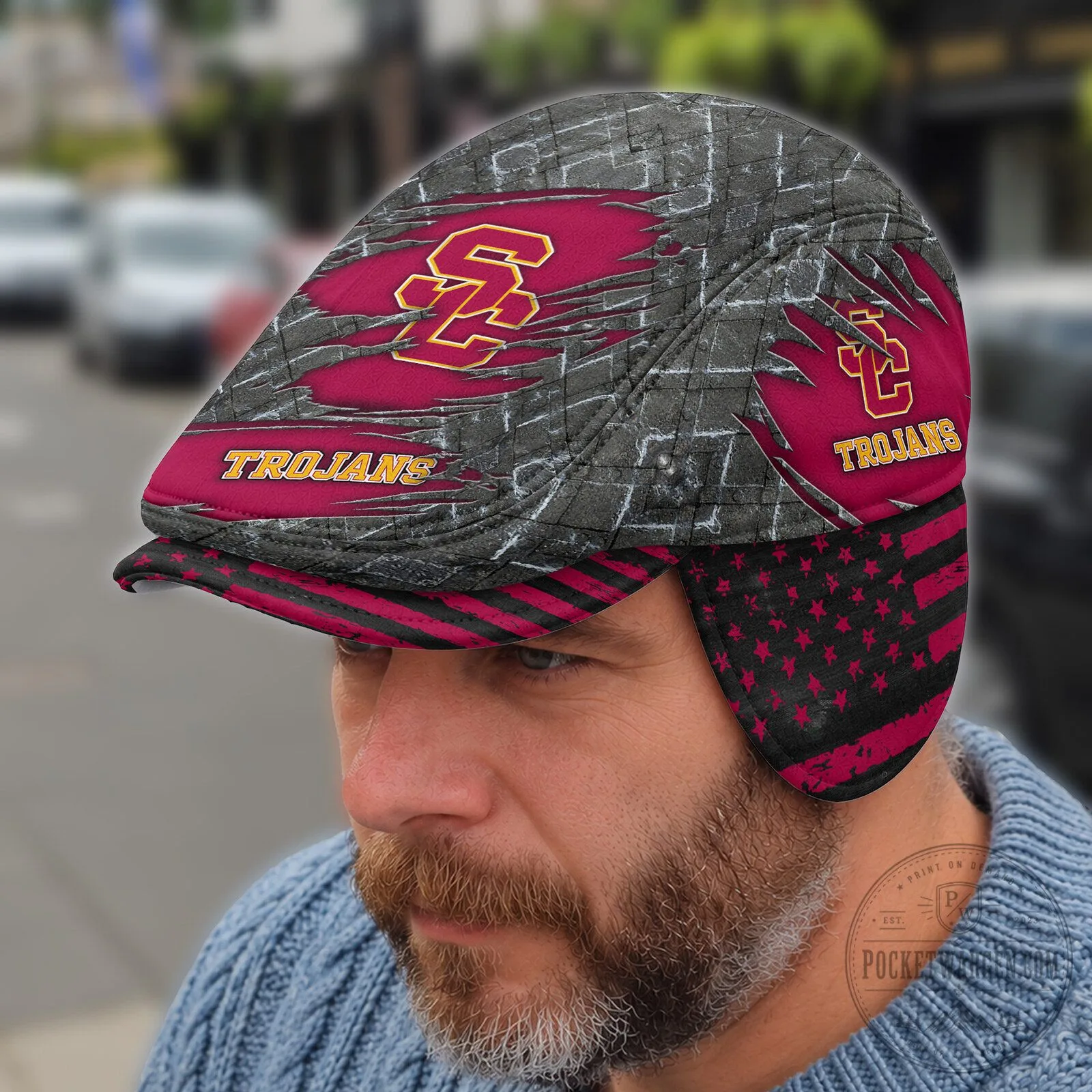 University of Southern California Trojans Flat Cap with Foldable Ear Flaps
