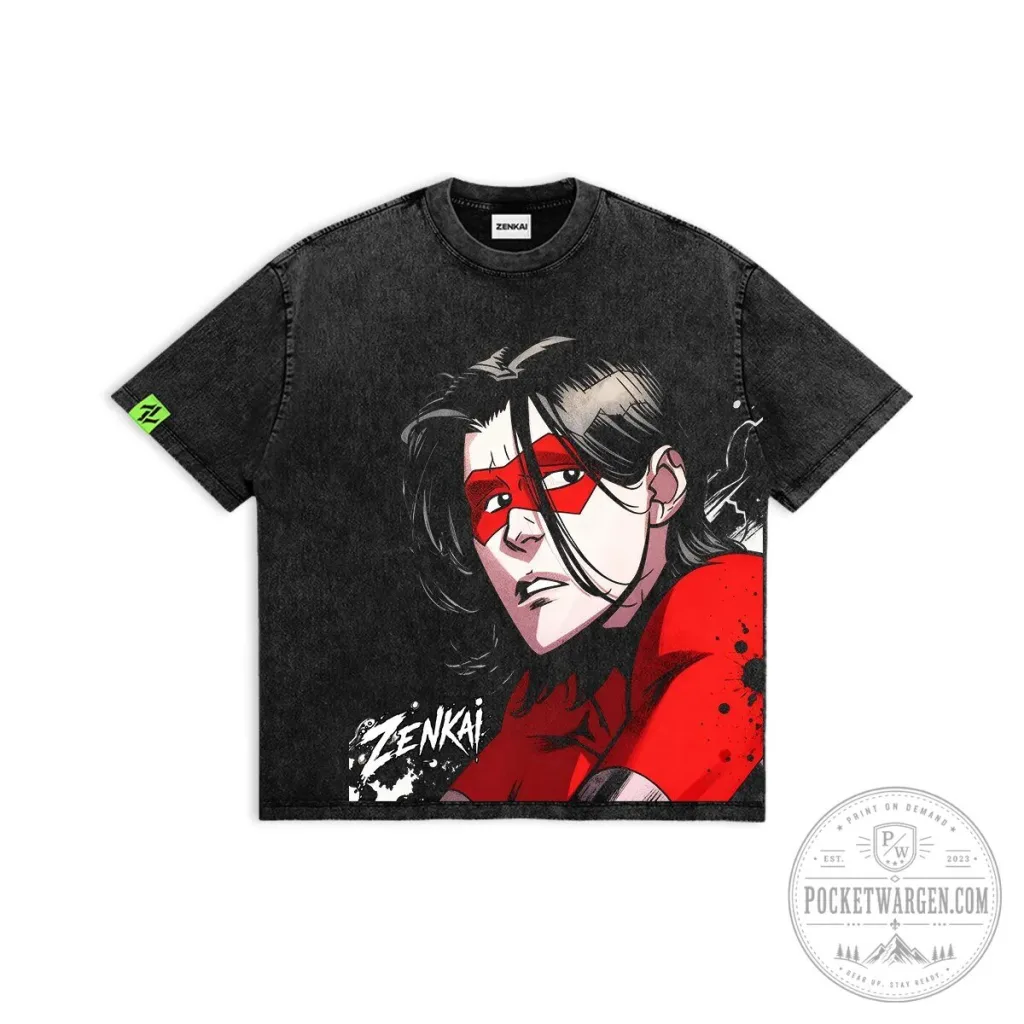 Zenkai Retribution Anime Character Graphic Washed Black T-Shirt Zenkai Retribution Anime Character Graphic Washed Black T-Shirt