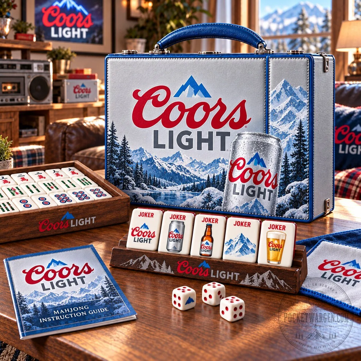Coors Light Beer Premium Mahjong Game Set with Instruction Guide