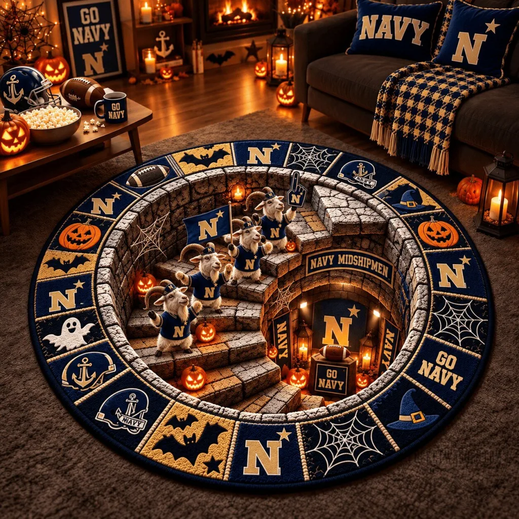 Navy Midshipmen Halloween Football Fan Round Rug Navy Midshipmen Halloween Football Fan Round Rug