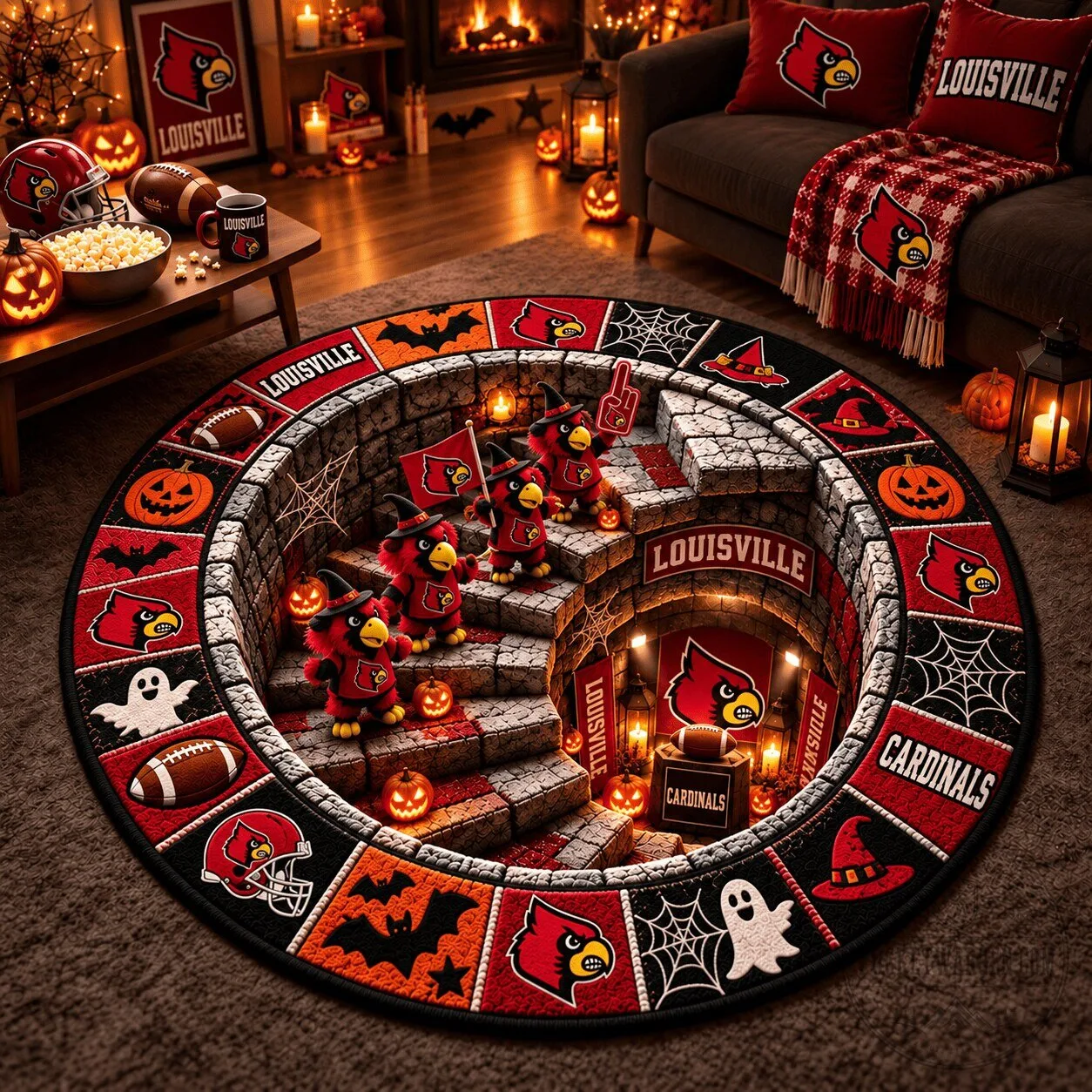 Louisville Cardinals Halloween Football Fan Round Rug 1 Louisville Cardinals Halloween Football Fan Round Rug