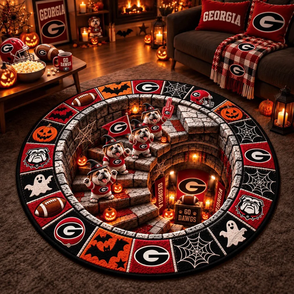 Georgia Bulldogs Halloween Football Fan Round Area Rug Georgia Bulldogs Halloween Football Fan Round Area Rug