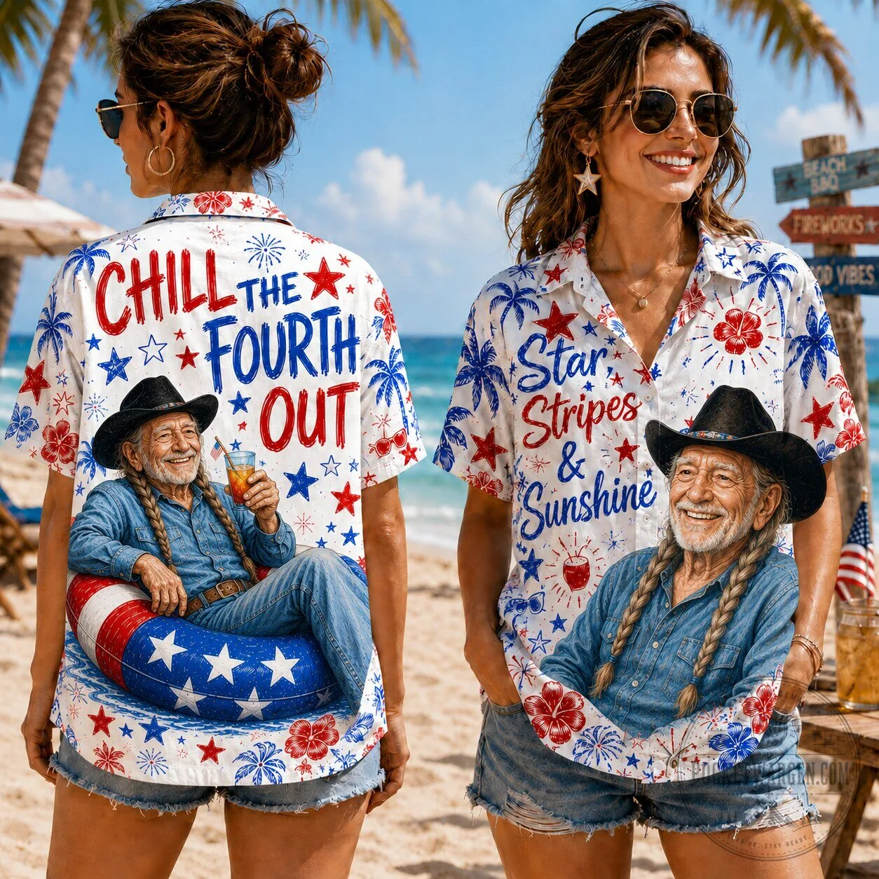 Willie Nelson Fourth of July Star Stripes Sunshine Hawaiian Shirt