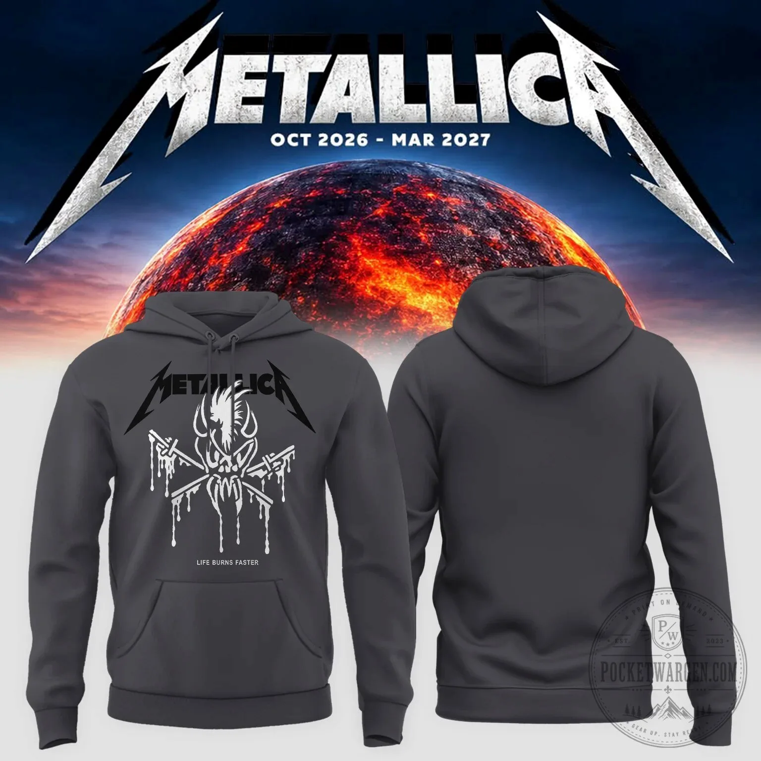 Hoodie for the Metallica Life Burns Faster 2026 Tour at Sphere, Las Vegas 5 Hoodie for the Metallica Life Burns Faster 2026 Tour at Sphere, Las Vegas