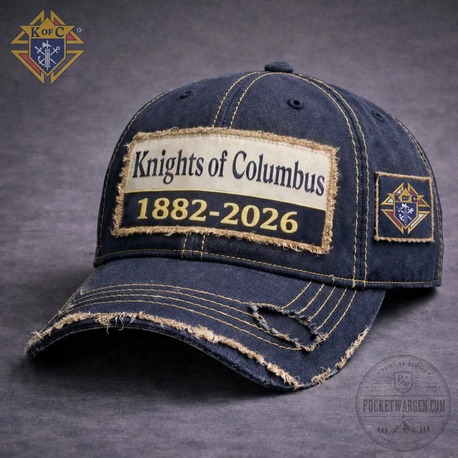 Knights of Columbus Distressed Denim Cap Hat 5 Knights of Columbus Distressed Denim Cap Hat