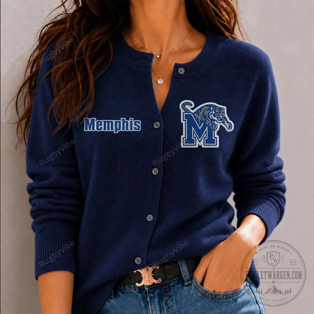 Memphis Tigers University College Sports Team Embroidered Cardigan Sweater