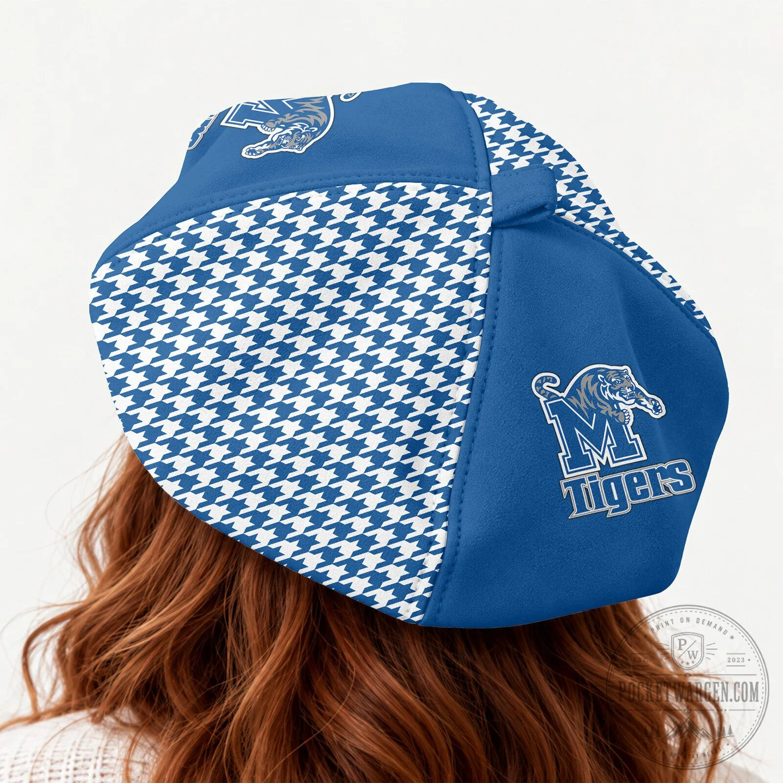 Memphis Tigers NCAA Houndstooth Pattern Custom Name Beret Hat 10 Memphis Tigers NCAA Houndstooth Pattern Custom Name Beret Hat