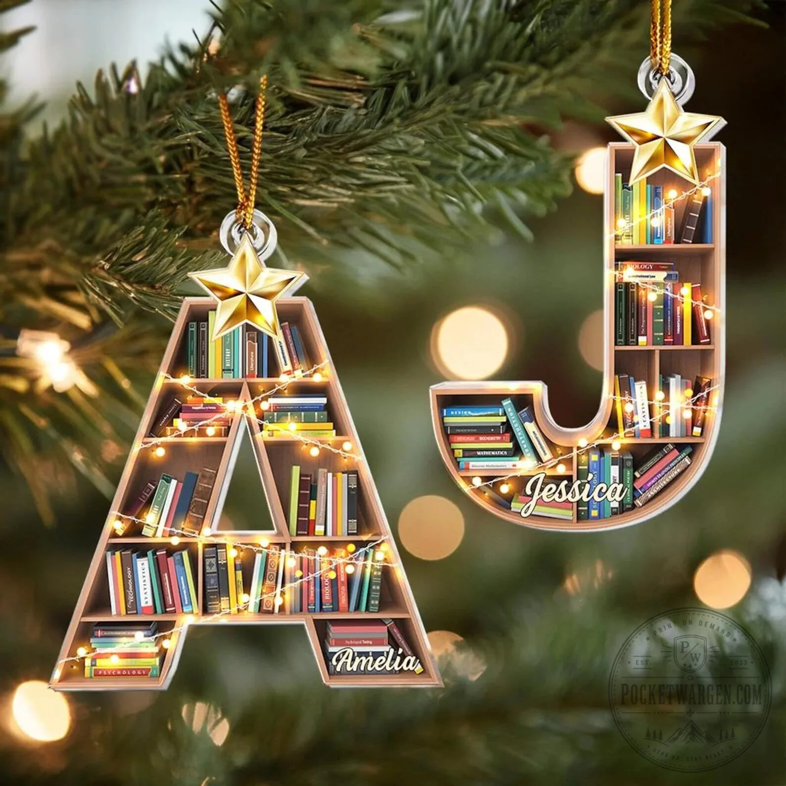 Personalized Book Lover Alphabet Initial Christmas Tree Ornament