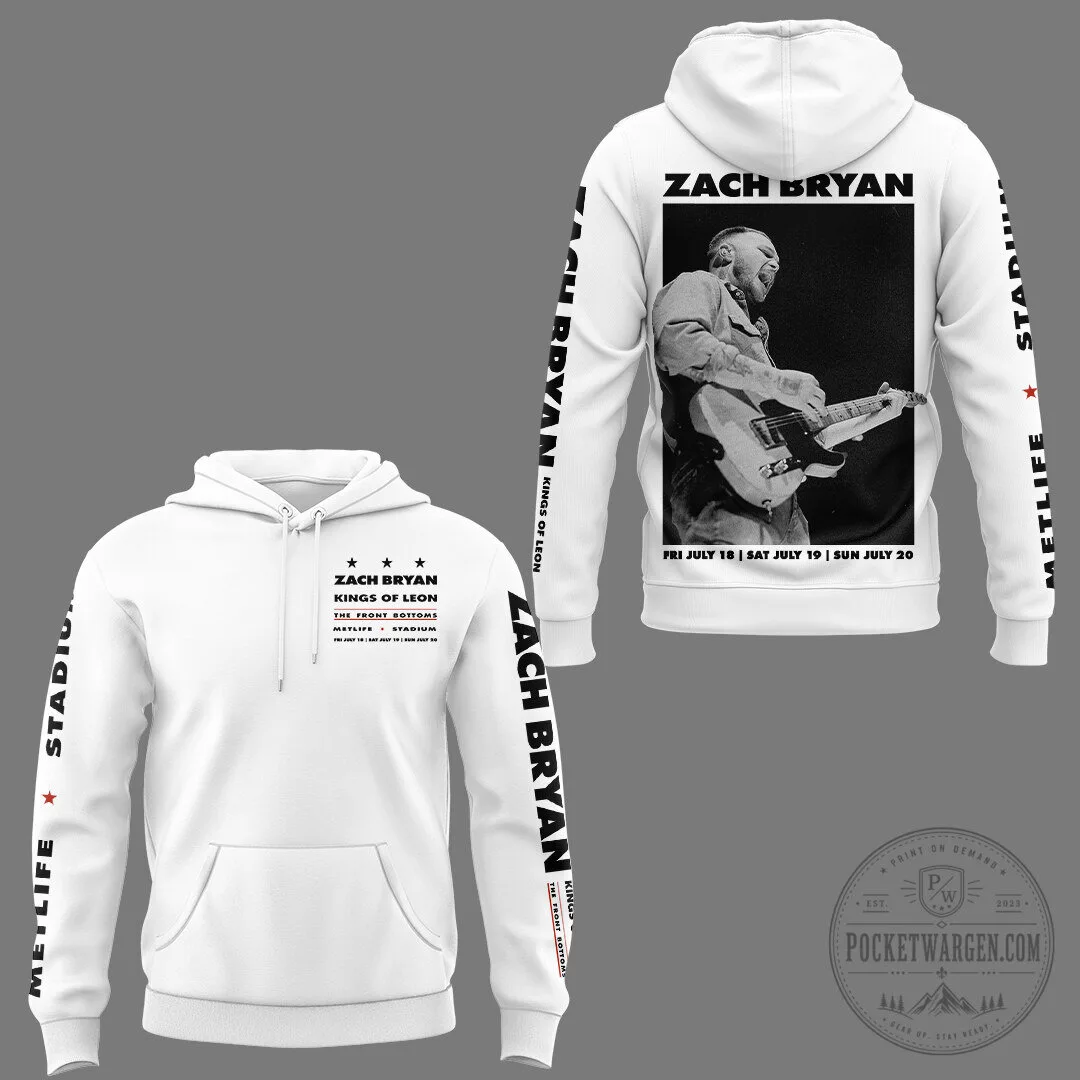 Zach Bryan Kings of Leon MetLife Stadium Concert Tour White Hoodie 8 Zach Bryan Kings of Leon MetLife Stadium Concert Tour White Hoodie
