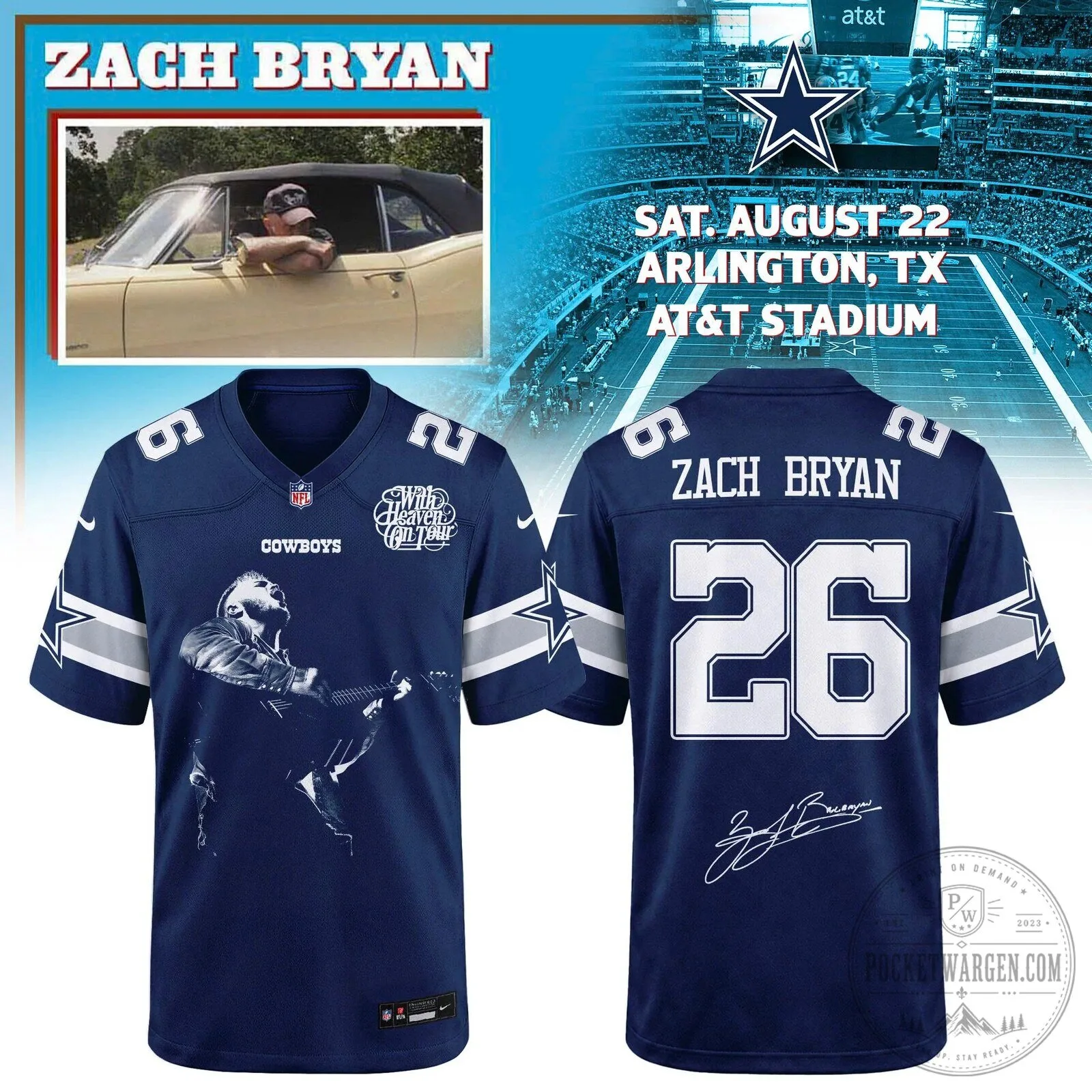 Zach Bryan Dallas Cowboys Football Jersey With Heaven On Tour