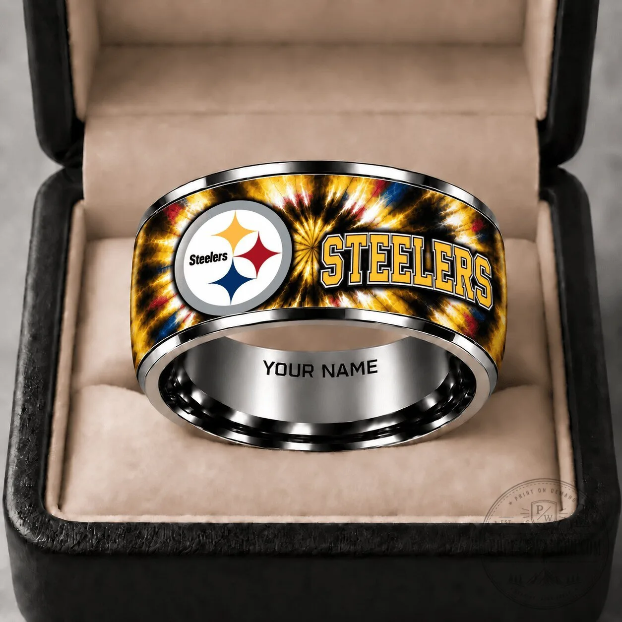 Pittsburgh Steelers Tie-Dye Personalized Tungsten Steel Ring 2 Pittsburgh Steelers Tie-Dye Personalized Tungsten Steel Ring