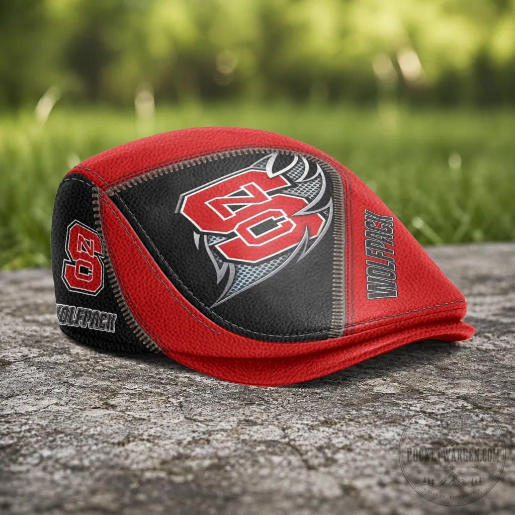 North Carolina State Wolfpack NCAA Golf Flat Cap, Red and Black Wolfpack Hat North Carolina State Wolfpack NCAA Golf Flat Cap, Red and Black Wolfpack Hat