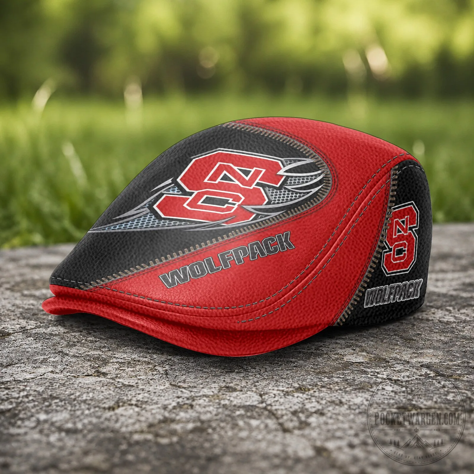 North Carolina State Wolfpack NCAA Golf Flat Cap, Red and Black Wolfpack Hat 9 North Carolina State Wolfpack NCAA Golf Flat Cap, Red and Black Wolfpack Hat