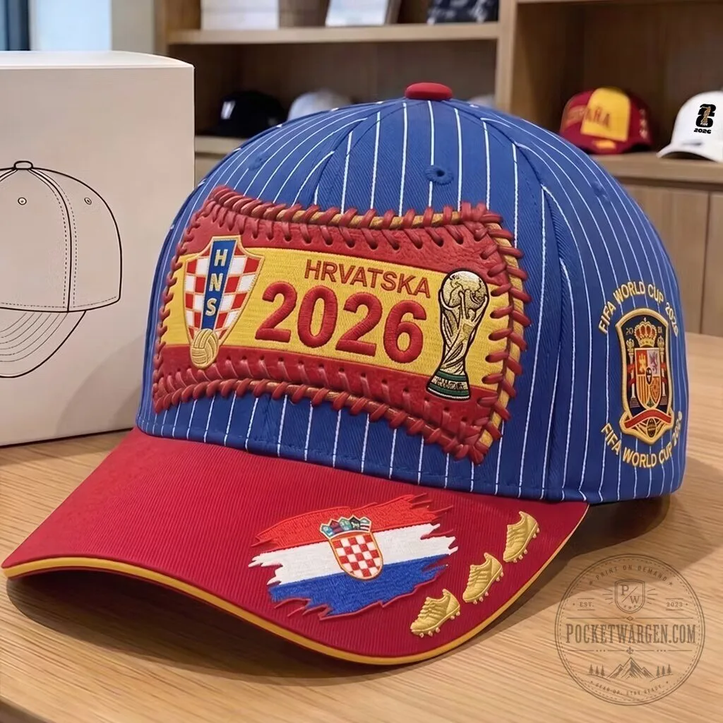 Croatia FIFA World Cup 2026 Football Art Retro Baseball Cap Hat