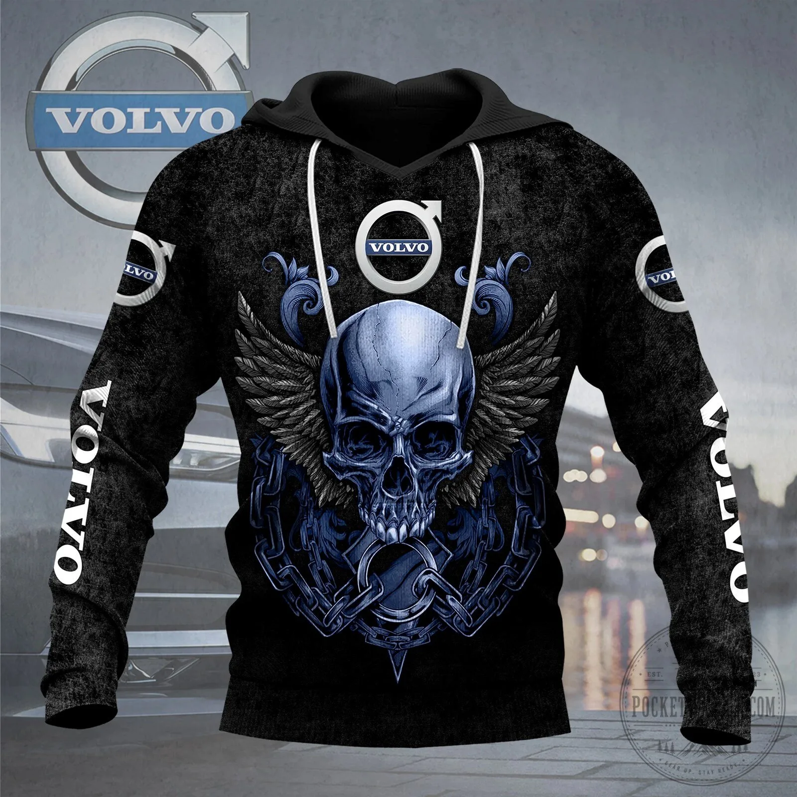 Volvo Skull Wings Chains Graphic Black Hoodie 3 Volvo Skull Wings Chains Graphic Black Hoodie