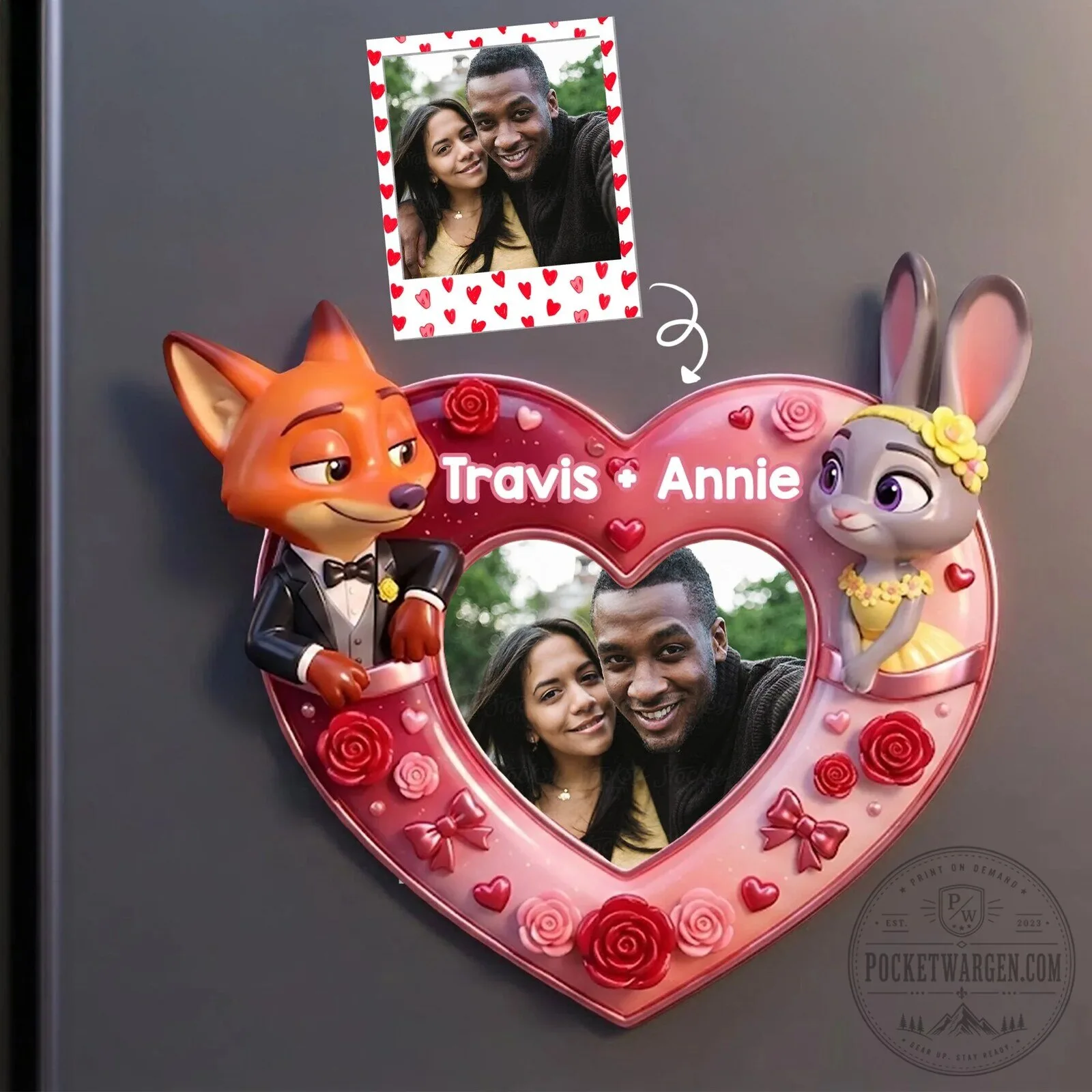Zootopia Nick Wilde Judy Hopps Heart Photo Frame Custom Refrigerator Magnet