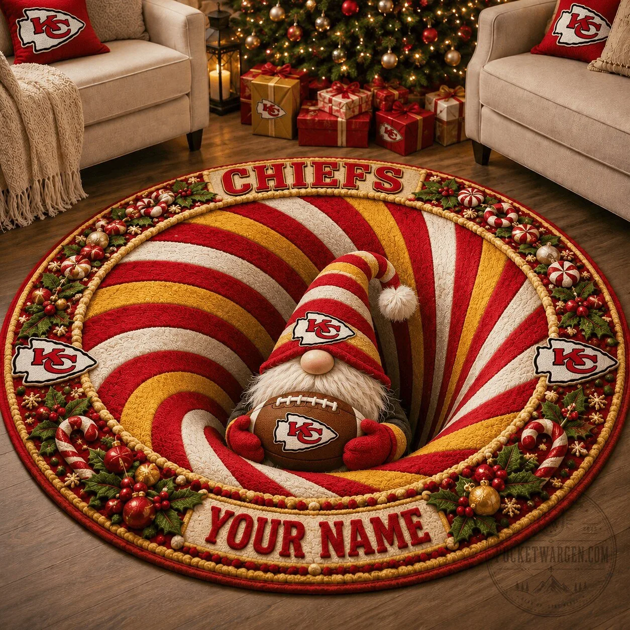 Kansas City Chiefs Football Team Christmas Holiday Round Floor Rug 1 Kansas City Chiefs Football Team Christmas Holiday Round Floor Rug