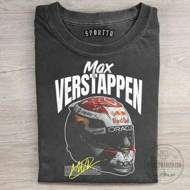 Max Verstappen F1 Racing Helmet Graphic Washed T-Shirt 2 Max Verstappen F1 Racing Helmet Graphic Washed T-Shirt