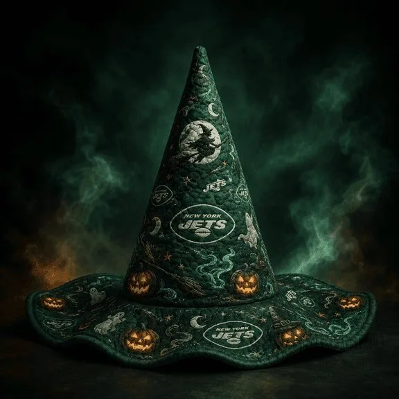 New York Jets Halloween Witch Hat Quilted Embroidered Spooky Football Apparel 2 New York Jets Halloween Witch Hat Quilted Embroidered Spooky Football Apparel