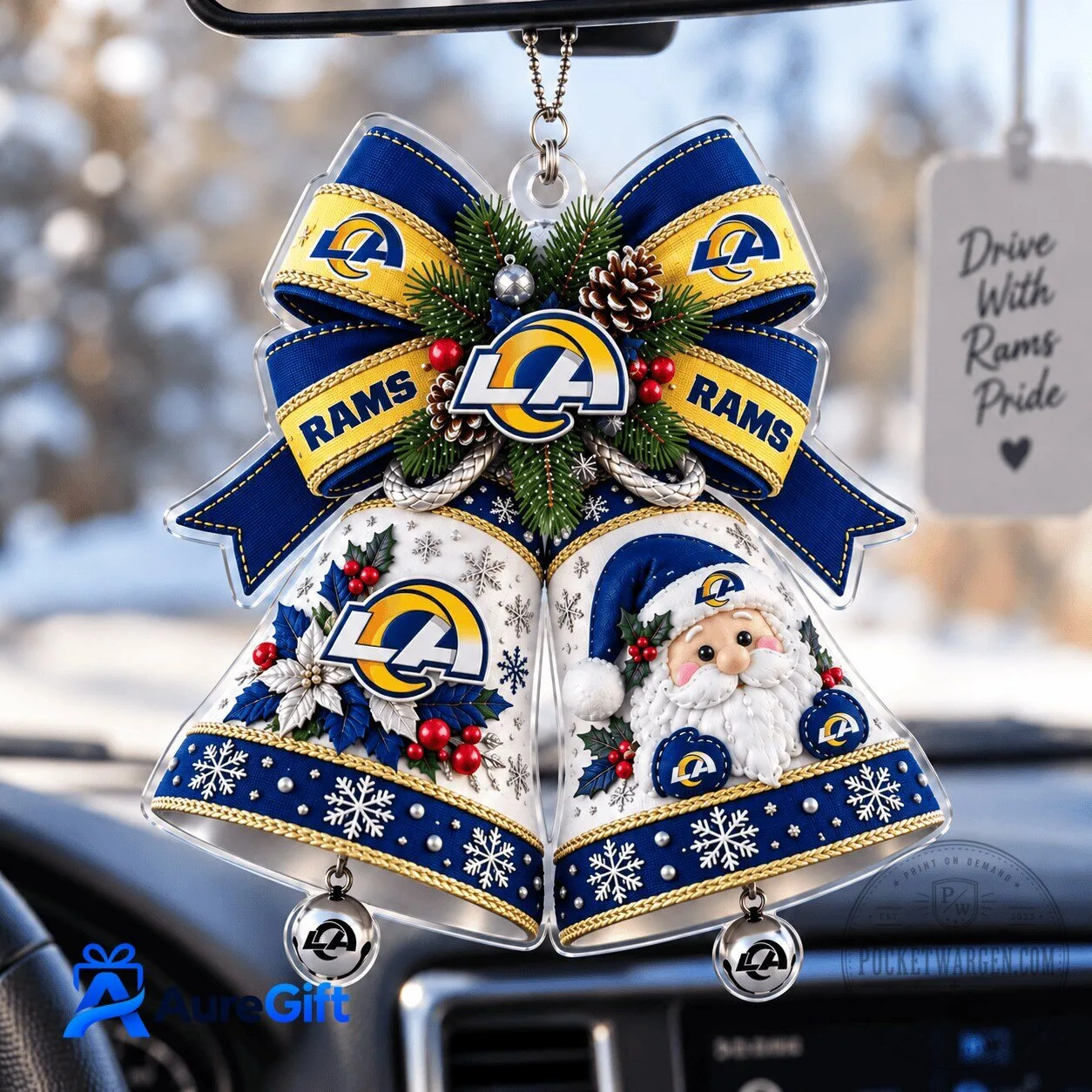 Los Angeles Rams NFL Christmas Bells Car Hanging Ornament 1 Los Angeles Rams NFL Christmas Bells Car Hanging Ornament