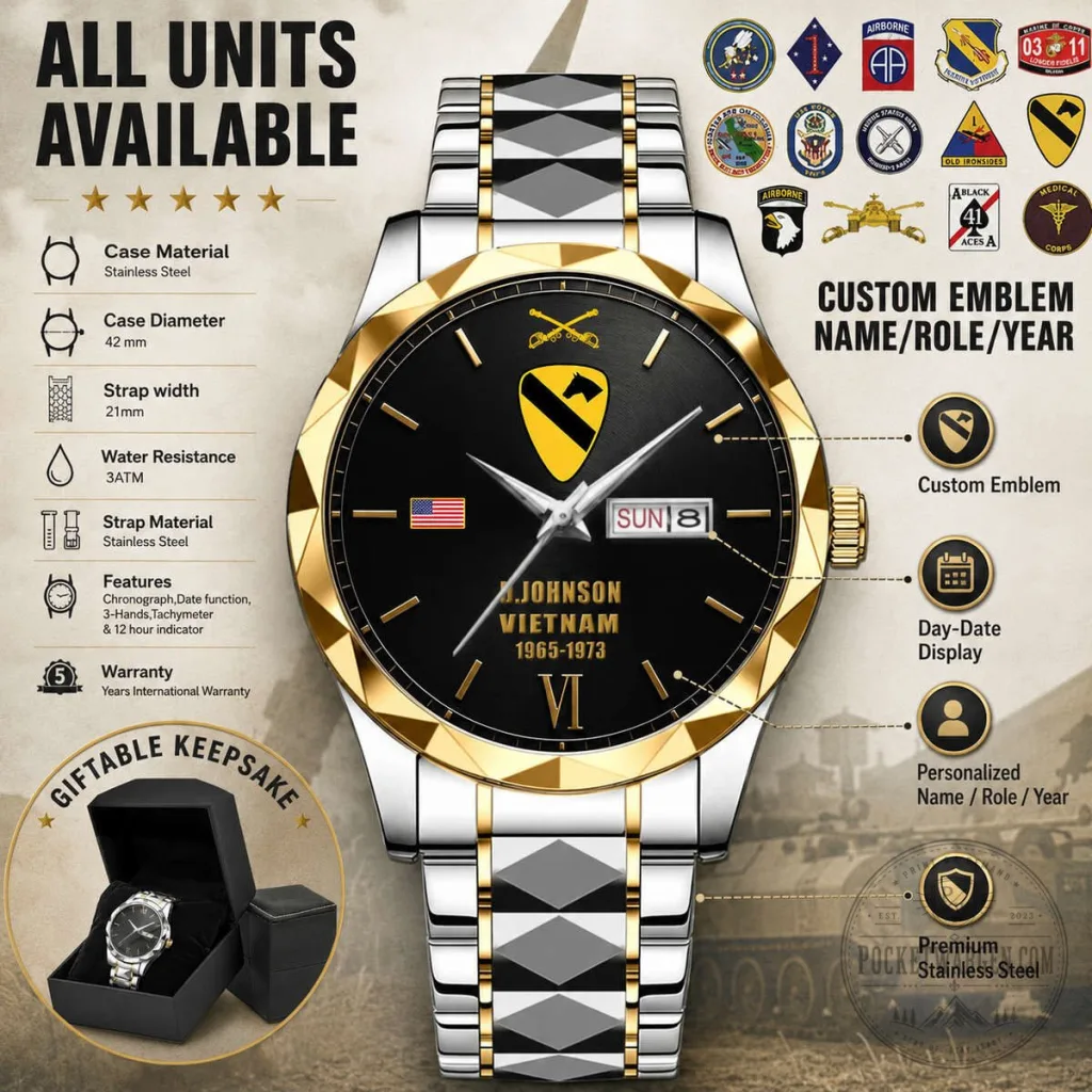 United States Army Vietnam Veteran Personalized Stainless Steel Watch United States Army Vietnam Veteran Personalized Stainless Steel Watch