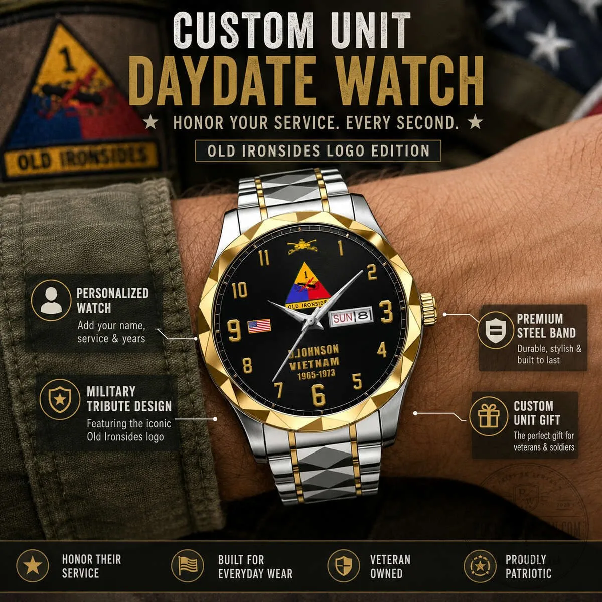 United States Army Vietnam Veteran Personalized Stainless Steel Watch 13 United States Army Vietnam Veteran Personalized Stainless Steel Watch