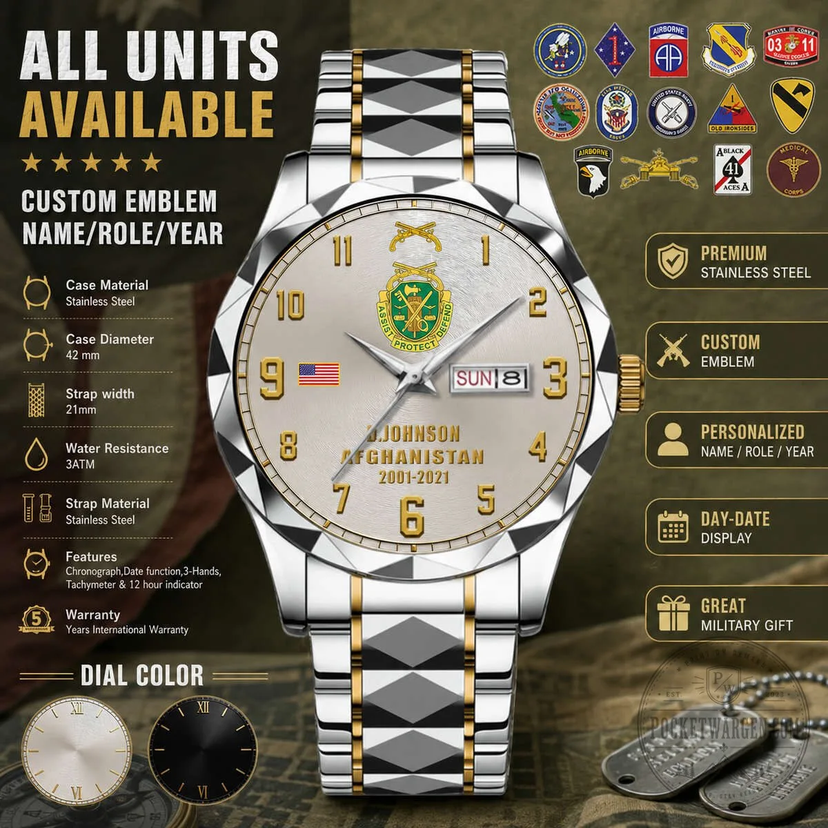 United States Army Vietnam Veteran Personalized Stainless Steel Watch 14 United States Army Vietnam Veteran Personalized Stainless Steel Watch