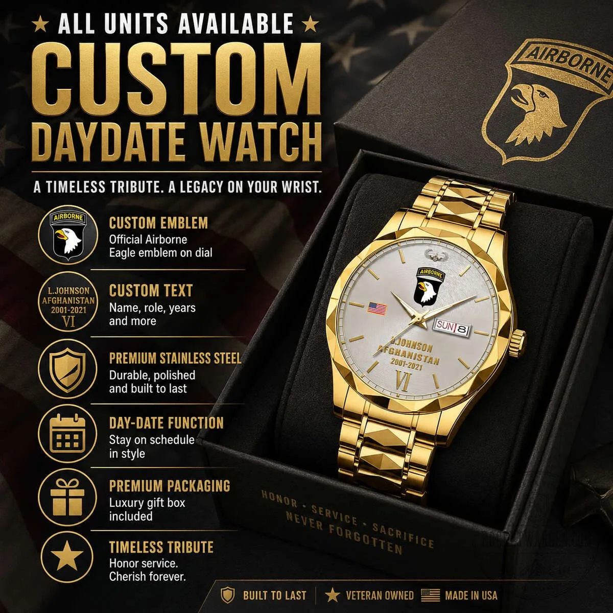 United States Army Vietnam Veteran Personalized Stainless Steel Watch 15 United States Army Vietnam Veteran Personalized Stainless Steel Watch