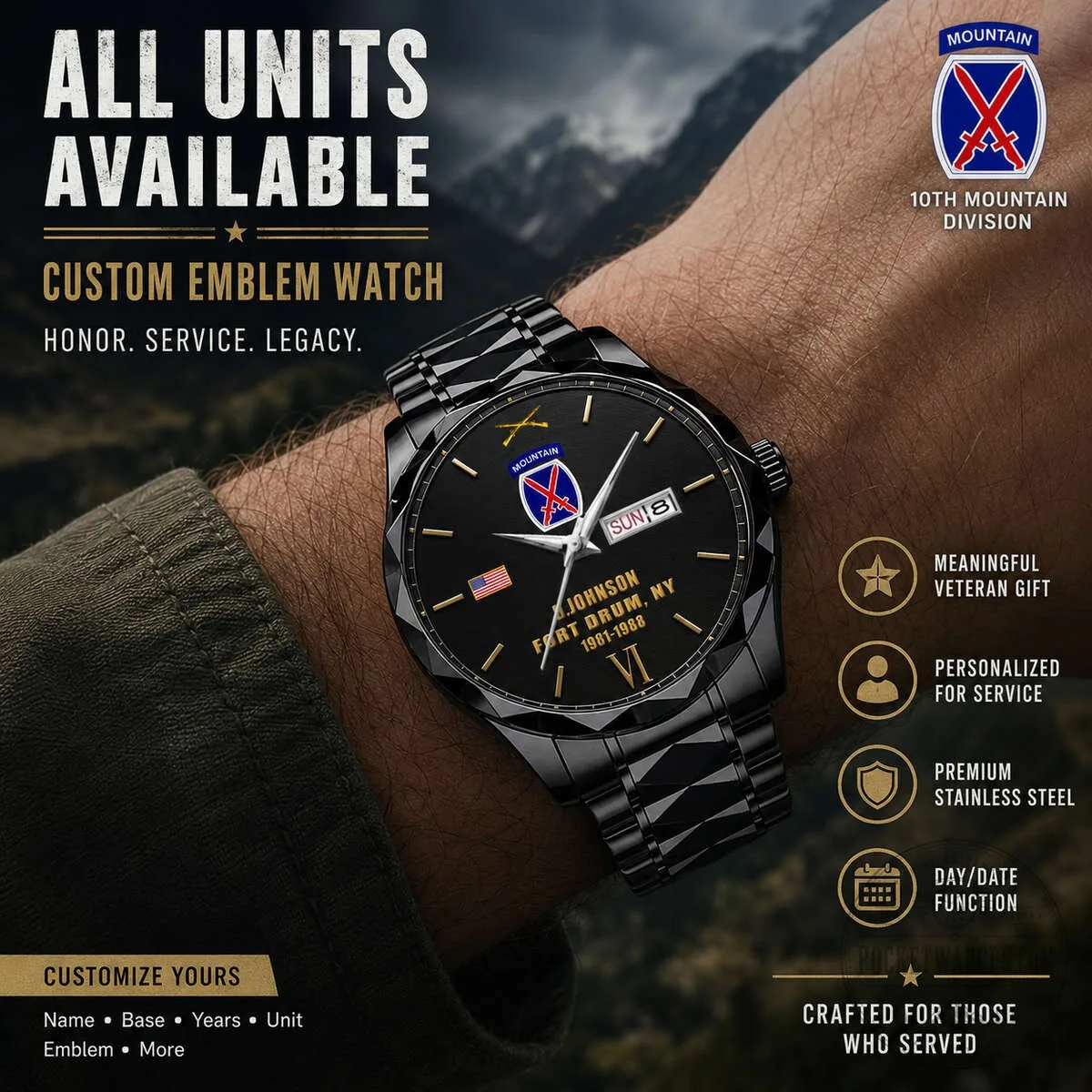 United States Army Vietnam Veteran Personalized Stainless Steel Watch 16 United States Army Vietnam Veteran Personalized Stainless Steel Watch