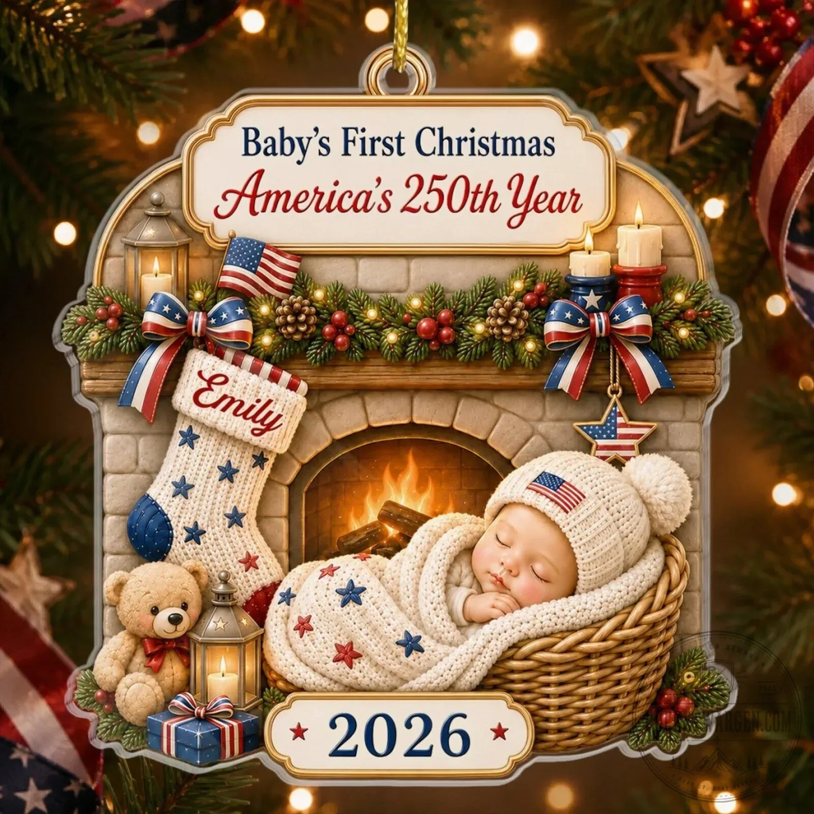 Baby's First Christmas 2026 America's 250th Year Personalized Keepsake Ornament