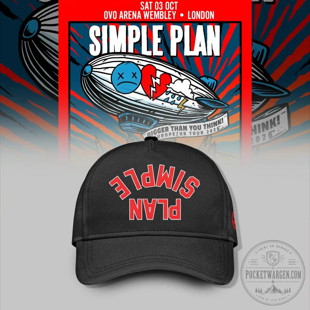 Simple Plan Bigger Than You Think Tour 2026 Black Embroidered Cap Hat Simple Plan Bigger Than You Think Tour 2026 Black Embroidered Cap Hat