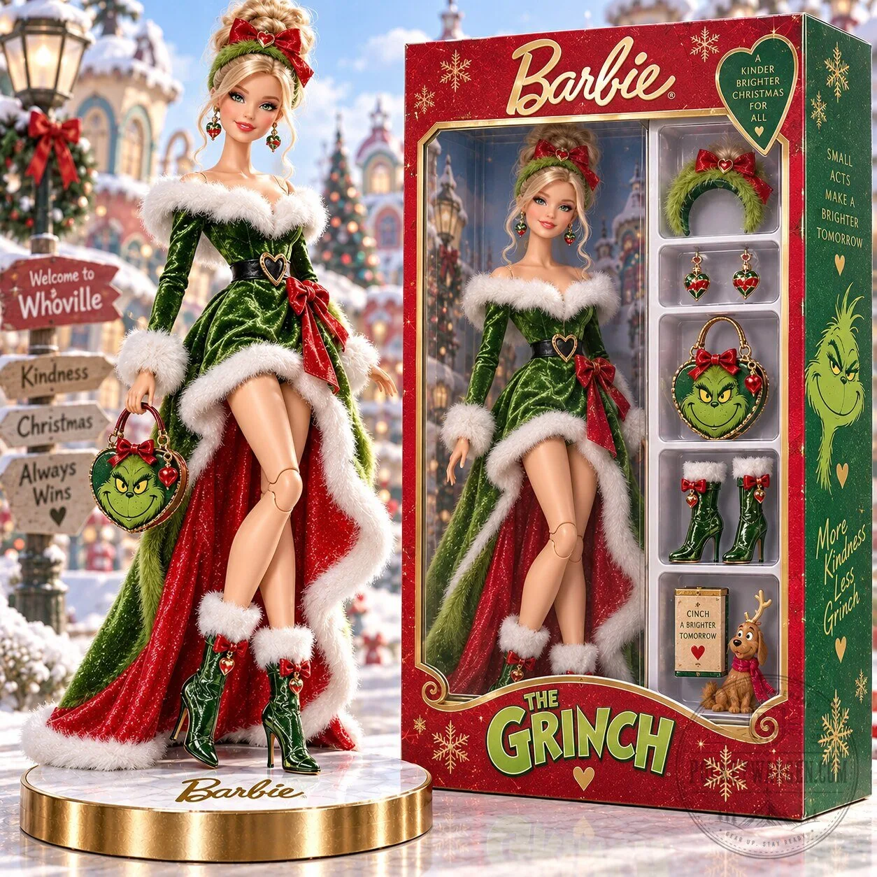 Barbie The Grinch Christmas Holiday Collectible Fashion Doll Figure 2 Barbie The Grinch Christmas Holiday Collectible Fashion Doll Figure