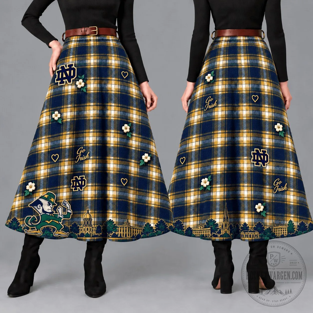 Notre Dame Fighting Irish Women's Plaid Maxi Skirt with Embroidered Logos 1 Notre Dame Fighting Irish Women's Plaid Maxi Skirt with Embroidered Logos