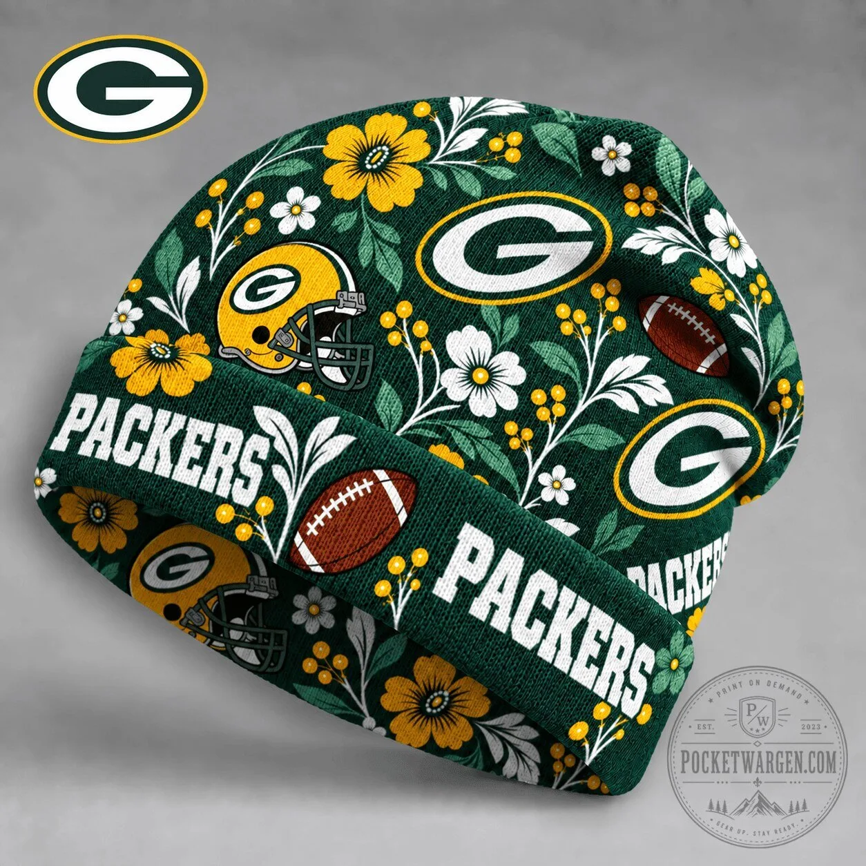 Green Bay Packers Floral Team Pride Beanie Hat 2 Green Bay Packers Floral Team Pride Beanie Hat