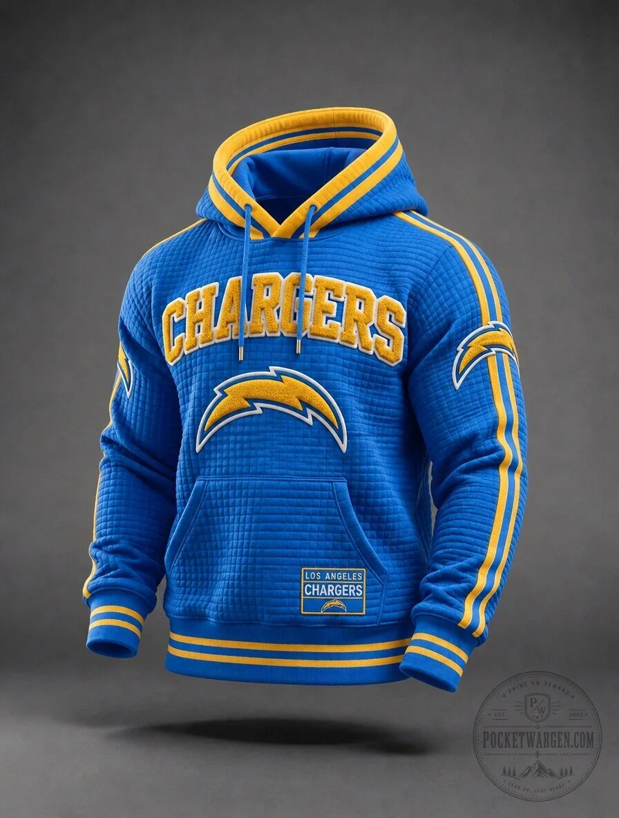 Los Angeles Chargers Blue Quilted Hoodie with Yellow Stripes and Logo
