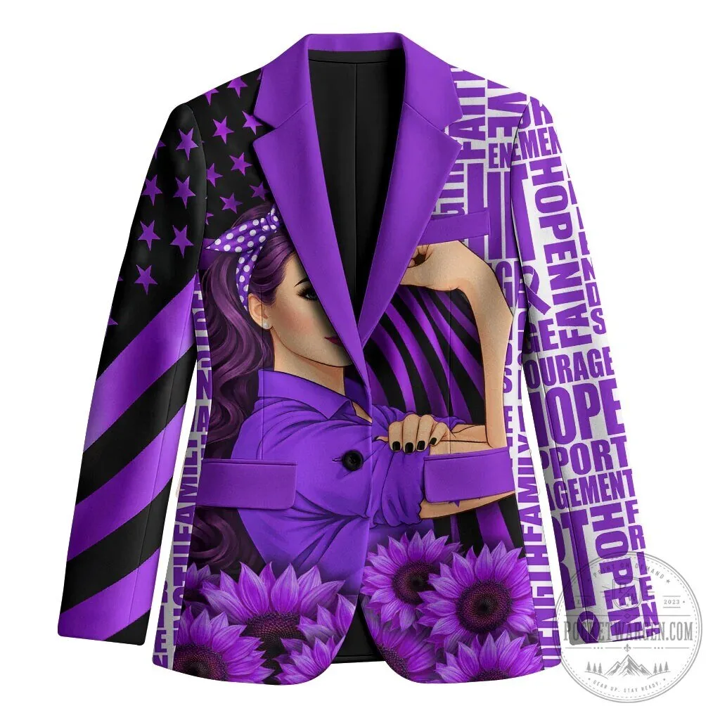 Domestic Violence Awareness Strong Woman Purple Ribbon Sunflower Flag Blazer Jacket