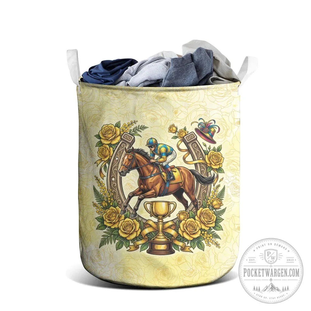 Horse Racing Jockey Yellow Rose Floral Horseshoe Laundry Basket 9 Horse Racing Jockey Yellow Rose Floral Horseshoe Laundry Basket