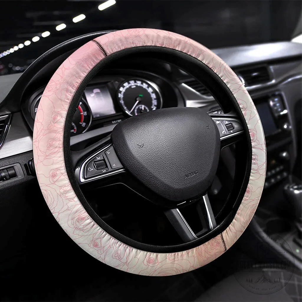 Pink Rose Floral Steering Wheel Cover for Car Interior Decoration