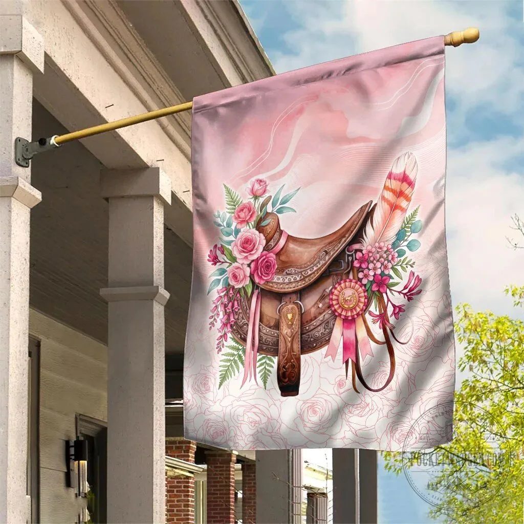 Floral Horse Saddle Pink Rose Waxflower Garden Flag 6 Floral Horse Saddle Pink Rose Waxflower Garden Flag