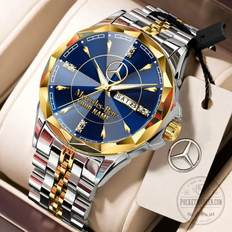 Mercedes-Benz Custom Name Elegant Design Gold and Silver Watch